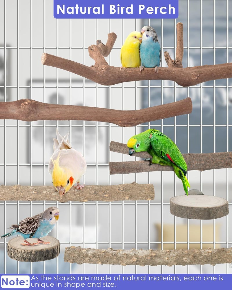 Bissap Bird Perch Stand 7PCS, Natural Grape Wood Pole Standing Parrot Cage Branch Paw Grinding Fork Parakeet Platform Hammock for Conures Budgies Finches Cockatiels Small Birds Exercise Training - Image 3